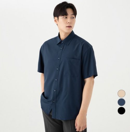 캐럿 남성용 구김 없는 링클 프리 오버핏 반팔 셔츠
